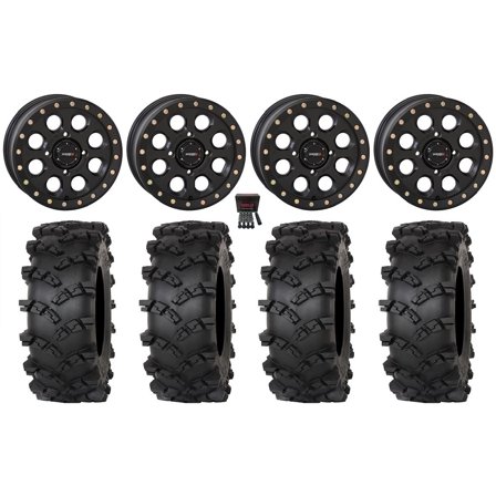 System 3 SB-7 15" Wheels Black (4 3) 32" Outlaw M/T Tires Kawasaki Mule Pro FXT