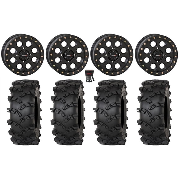 System 3 SB-7 15" Wheels Black (4 3) 32" Outlaw M/T Tires Kawasaki Mule Pro FXT