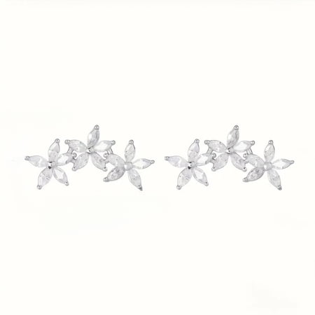 925 Silver Plated Five Petal Flower Stud Earrings, Sparkling Summer Jewelry