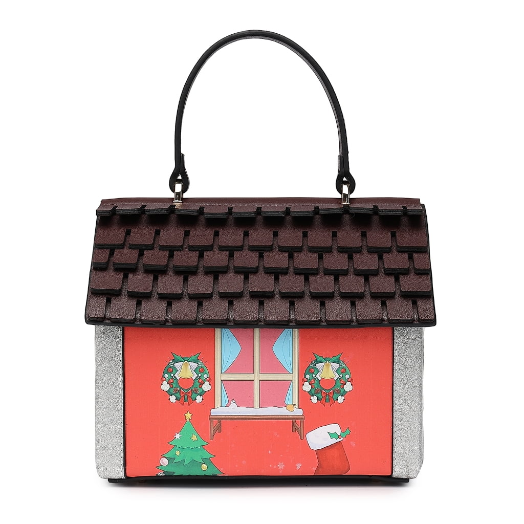 Osdhezcn Unique Christmas House Shaped Purse for Women PU Crossbody Bag Shoulder Bags with Adjustable Strap Fun Handbag