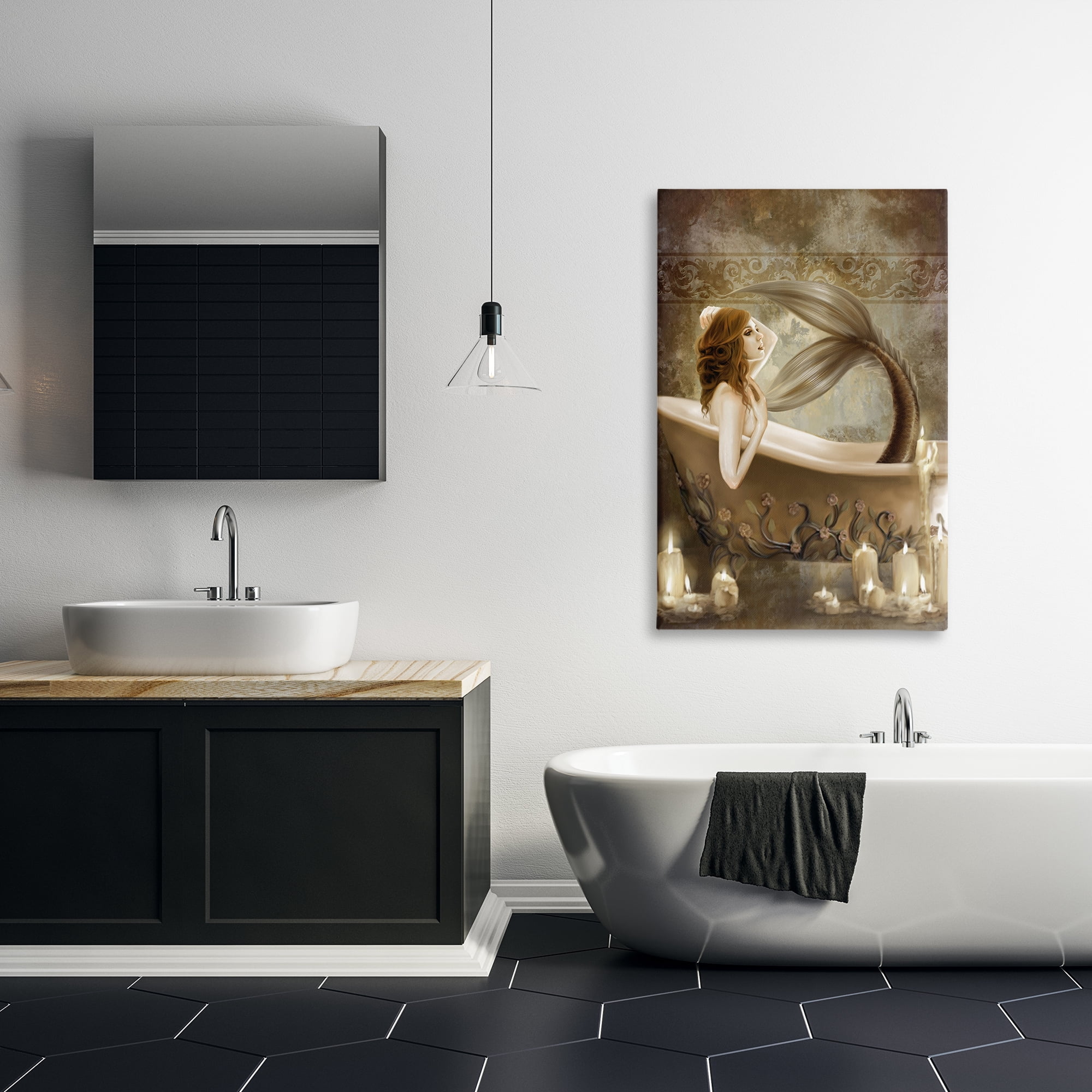 Stupell Industries Sepia Bath Time Mermaid Canvas Wall Art, design by Selina Fenech