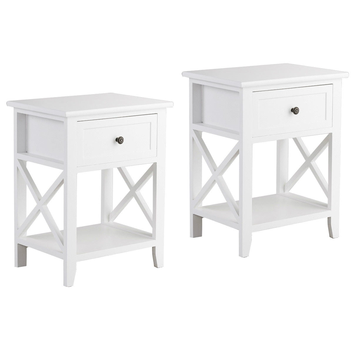 Topbuy 2PC End Table Nightstand w/Drawer & Shelf Bedroom Furniture