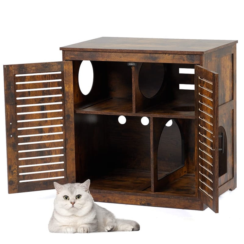 Soonbuy 2Layers Cat Litter with Divider & 4 Areas, Rustic