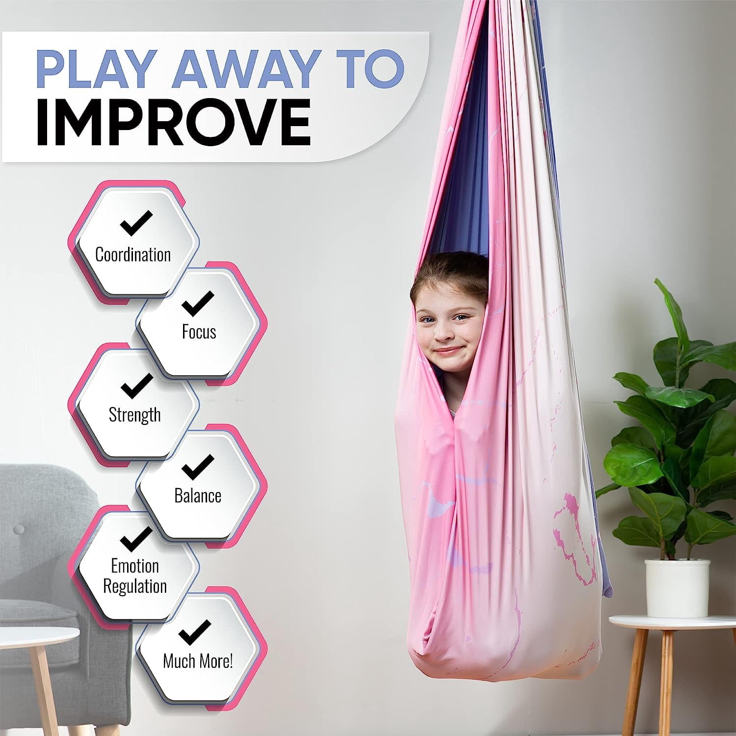 Friendly Cuddle Sensory Swing for Kids & Adults Cocoon Hammock, Pink and Purple