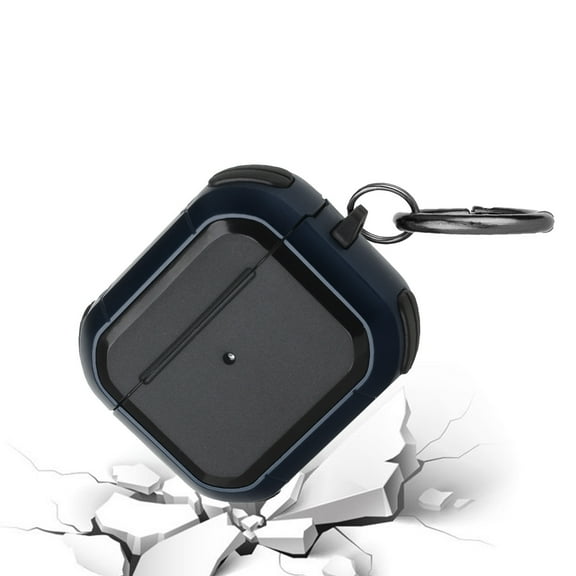 For AirPods 3 Premium Rugged ShockProof Hybrid With Metal Hook Case Cover- Black Blue
