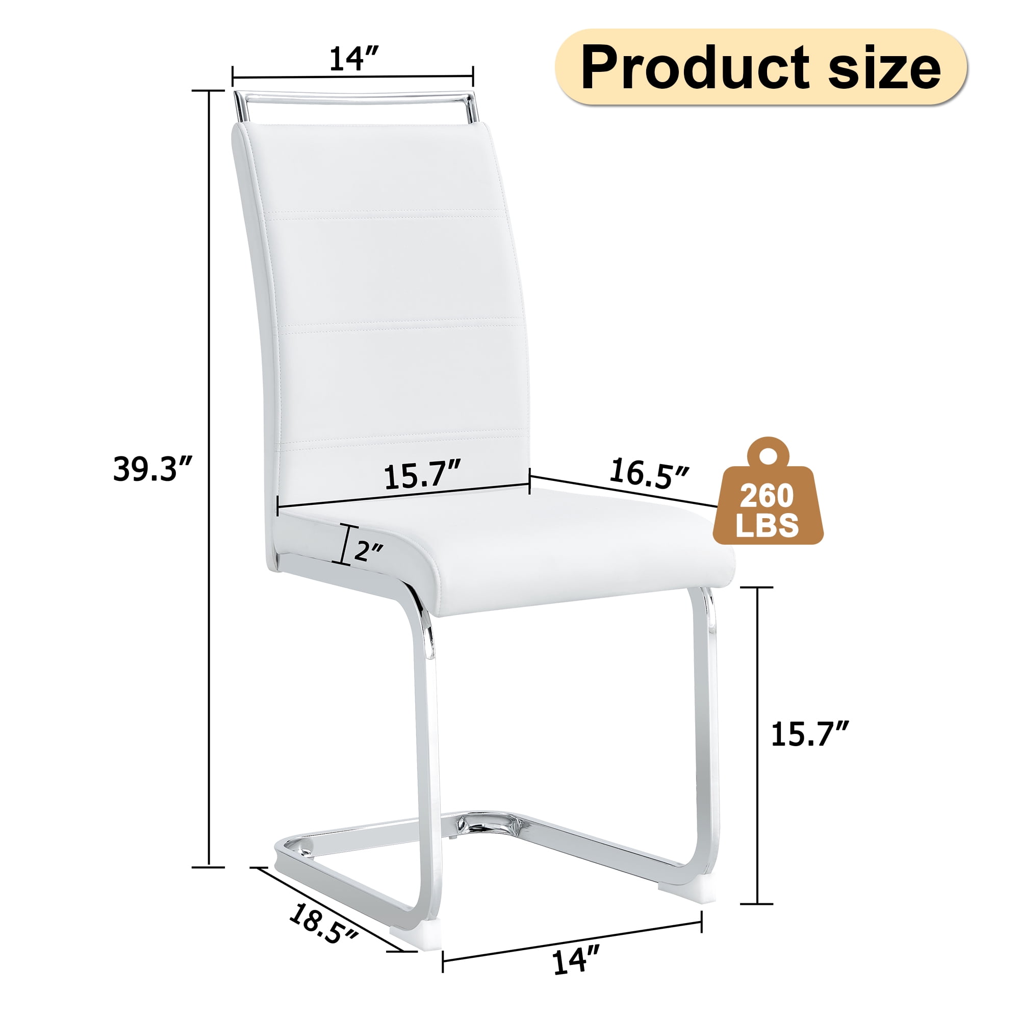 NYEESS Set of 4 White PU Dining Chairs, Chrome Base High Back Modern Chairs for Kitchen Room
