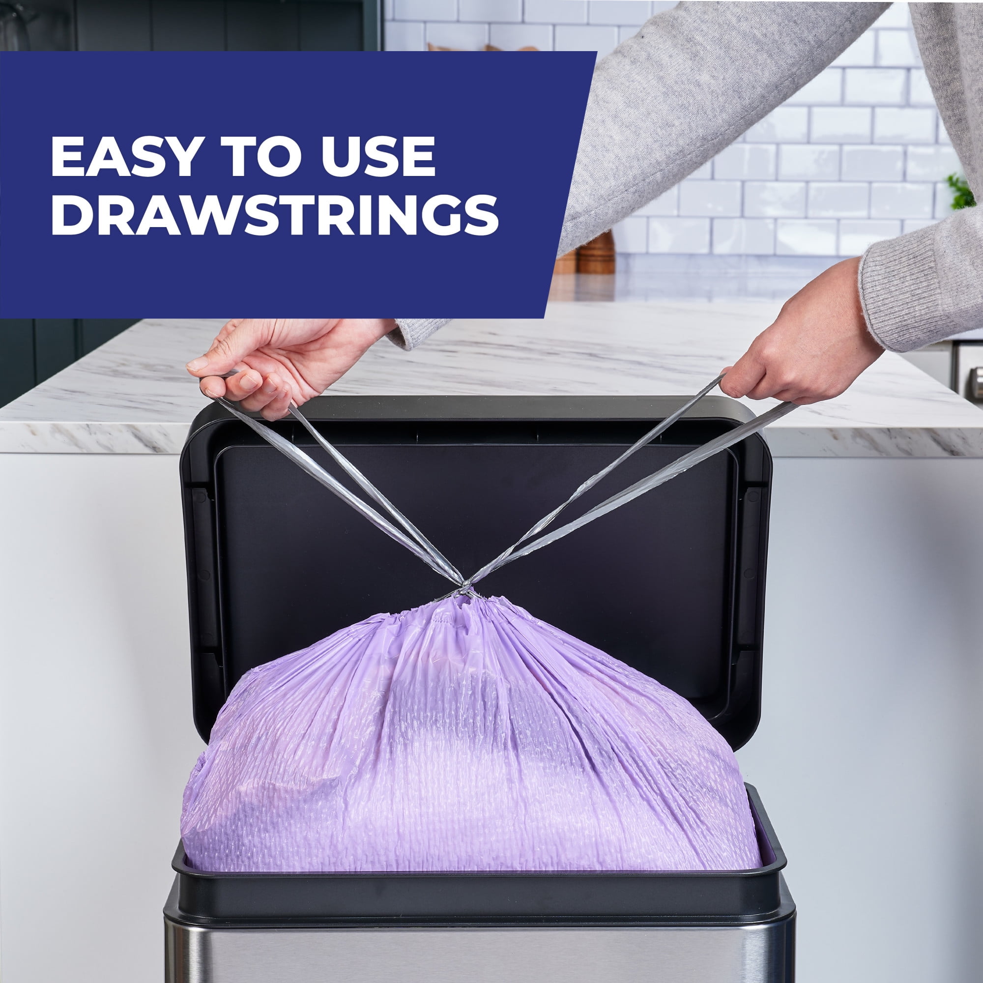 (6 pack) Hefty Ultra Strong 13 Gallon Trash Bags, Tall Kitchen Trash Bags, Purple, Fabuloso Lavender Scent, 20 Bags
