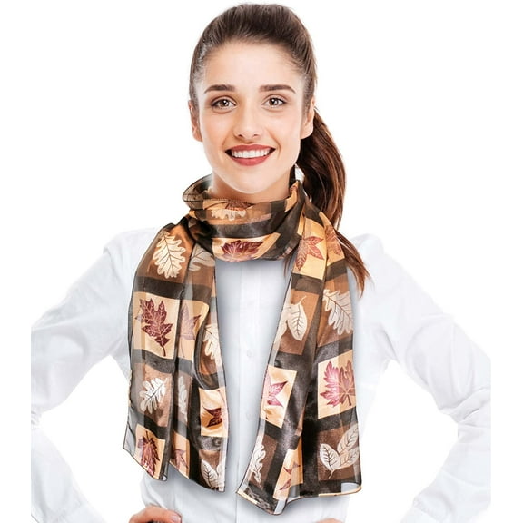 CBC Crown Women's Autumn Boxed Fall Leaves Leaf Pattern 13" x 60" Silk Feeling Scarf