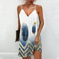 thumbnail image 2 of Summer Saving Wycnly Dresses for Women 2024 Summer Sleeveless V-Neck Feather Print Casual Short Sundress Beach Slim Spaghetti Strap Tunic Mini Sun Dresses White s Under $5, 2 of 5