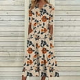thumbnail image 2 of VBTAPA Womens Summer Dresses V Neck Floral Printed Maxi Dress Short Sleeve Casual Beach Dresses Trendy Flowy Vacation Sundresses Khaki L, 2 of 6