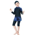 thumbnail image 2 of IBTOM CASTLE Kids Girls Burkini Swimsuits Modest Muslim Islamic Long Sleeve Rash Guard Full Cover Hijab Top Skirted Swim Capris ​Swimwear 3-4 Years Navy Blue, 2 of 8