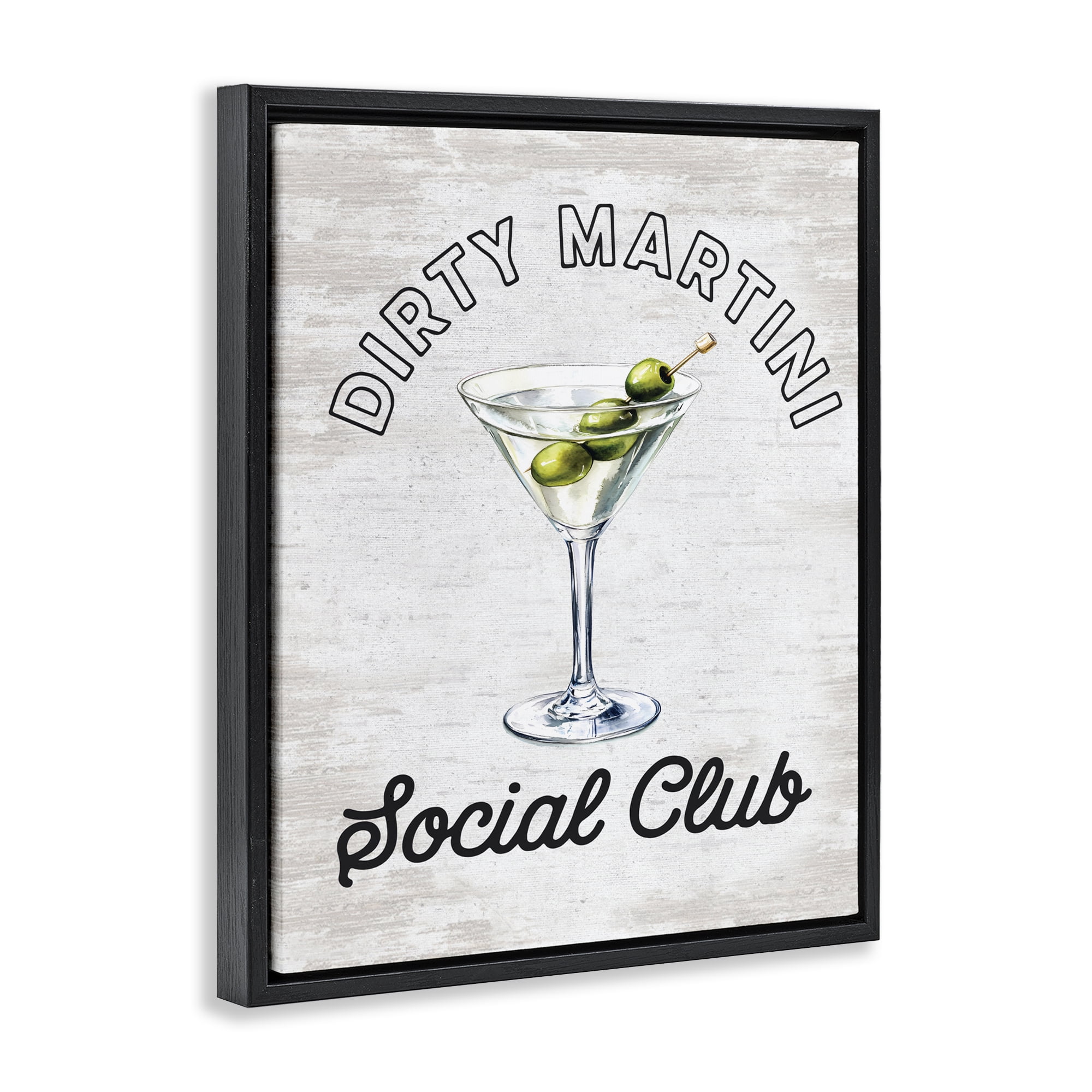 Stupell Industries Dirty Martini Social Club Black Framed Floater Canvas Wall Art, design by Lettered and Lined