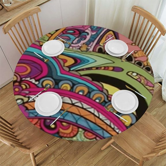Blue Round Tablecloth with Chai Protection Stone with Polyester Waterproof Spill Proof Table