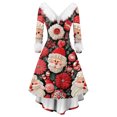 thumbnail image 2 of Christmas Dresses for Women Women's Fashion Elegant Autun And Winter Long Sleeve V-Neck Christmas Print Dress for Holiday Party,Wine,L, 2 of 5