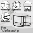 thumbnail image 3 of Yoneston 27.6" Round Coffee Table Set of 2, Wood Marble Pattern Top with Sturdy Metal Frame for Living Room Bedroom Balcony Yard, White, 3 of 9