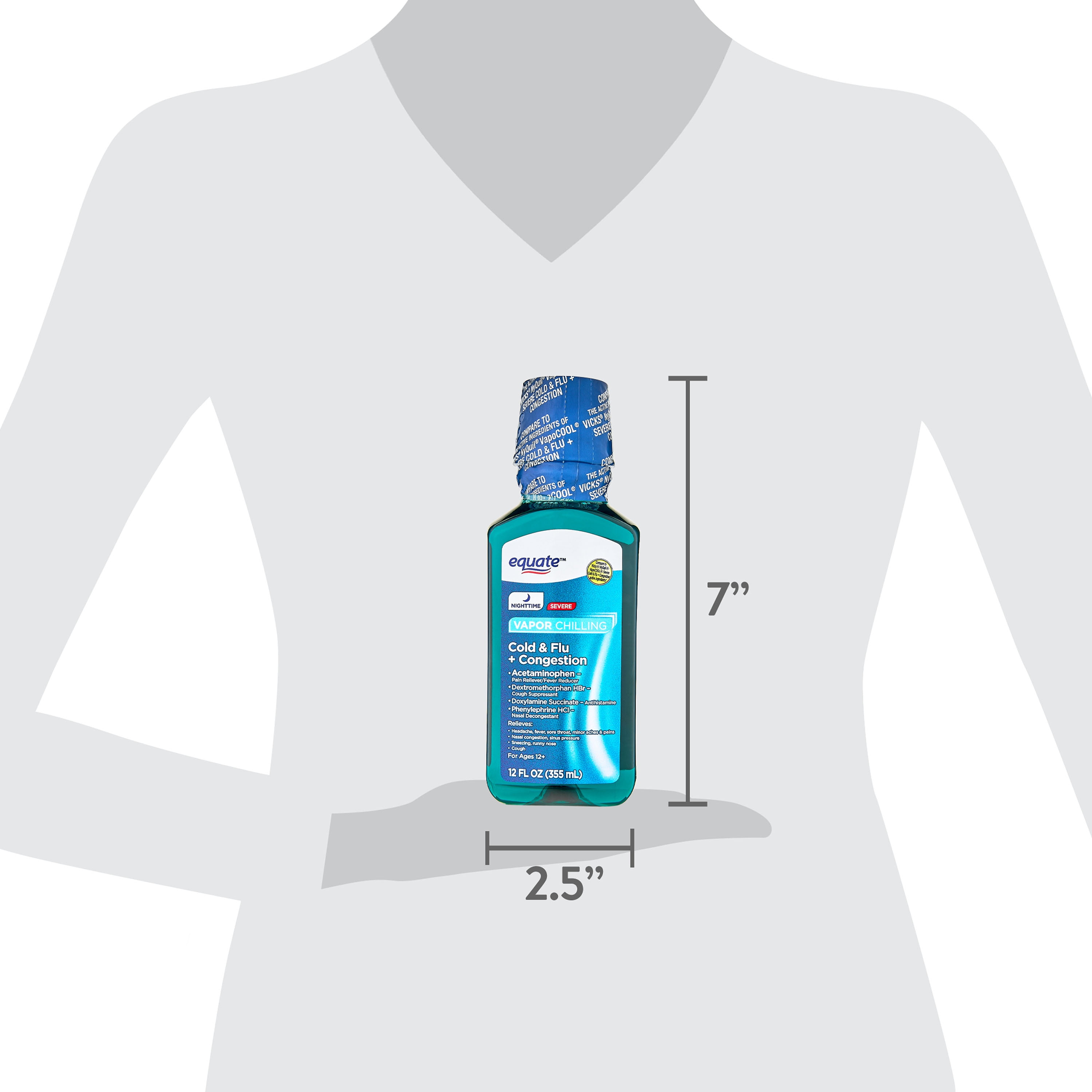 Equate Vapor Chilling Nighttime Severe Cold and Flu + Congestion Liquid, 12 oz