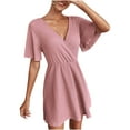 thumbnail image 1 of Bigersell Robes de Cocktail Grande Taille pour Femmes Col en V Mode Décontractée Chandail à Enfiler Manches Courtes Couleur Ample Taille Mi-Haute Robe Robes de Cocktail pour Femmes Grande Taille, Style 13192, Rose G, 1 of 4