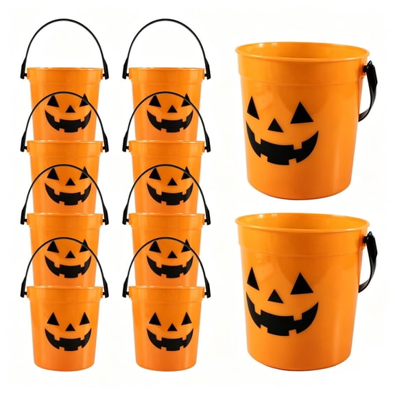 Halloween Buckets for Student, Pumpkin Trick Or Treat Bucket with Easy-Grip Handle, for Trick Or Treat Halloween Events, Classroom Party Favors and Halloween Themed Gifts, -Safe
