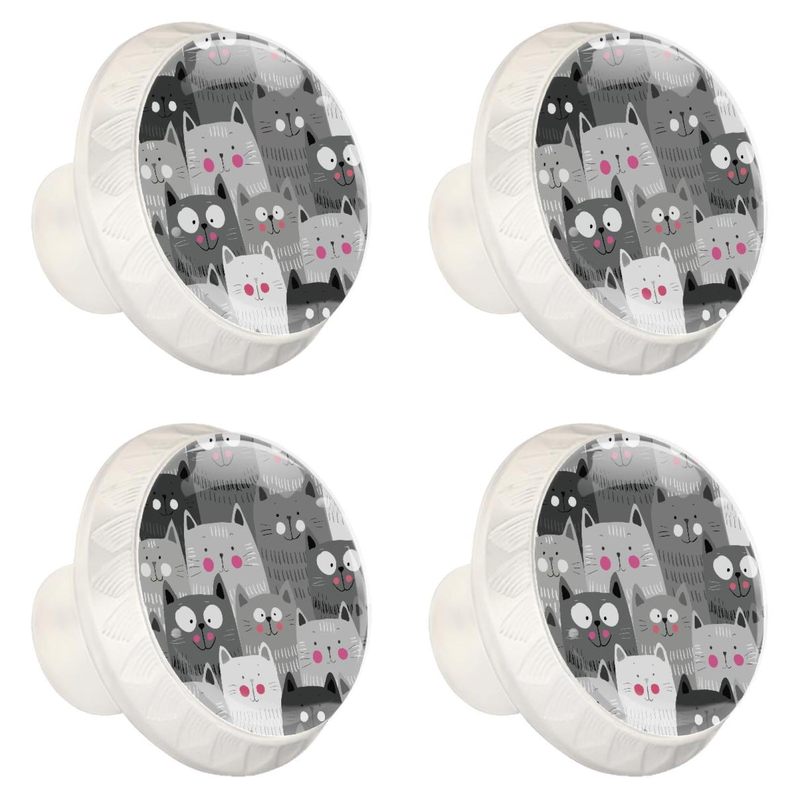 4 Pcs Cats Grey Kitty Knobs for Kitchen Cabinet Cupboard Dresser Bookcase Drawer Pulls Handles Round Home Decor