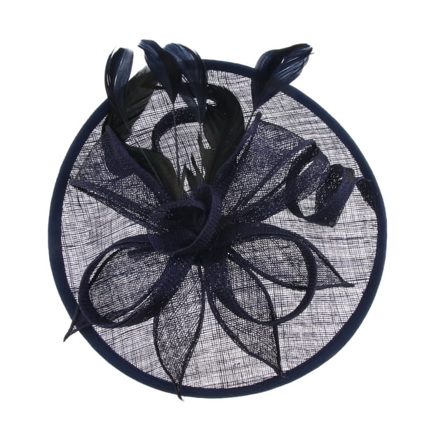 Sombrero de copa fascinator de sinamay azul Sunnimix con Pluma