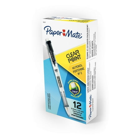 Paper Mate Clearpoint Mechanical Pencils, 0.5 mm, HB #2, Black Barrels, Box of 12