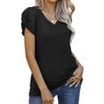 thumbnail image 4 of Hanerdun Women Solid Shirt Blouse Female V-Neck Short Sleeve Basic Tops Black 2XL, 4 of 5