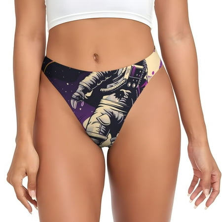 Qokaie Astronaut Floating purple Space Printed Women s Cotton Thong Underwear  Sexy Breathable Panties G-string-Large
