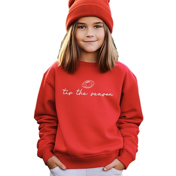 Tis The Season Football Sweatshirt for Women, Teens & Youth Trendy Game Day Sweater Red Sweatshirt Youth Medium