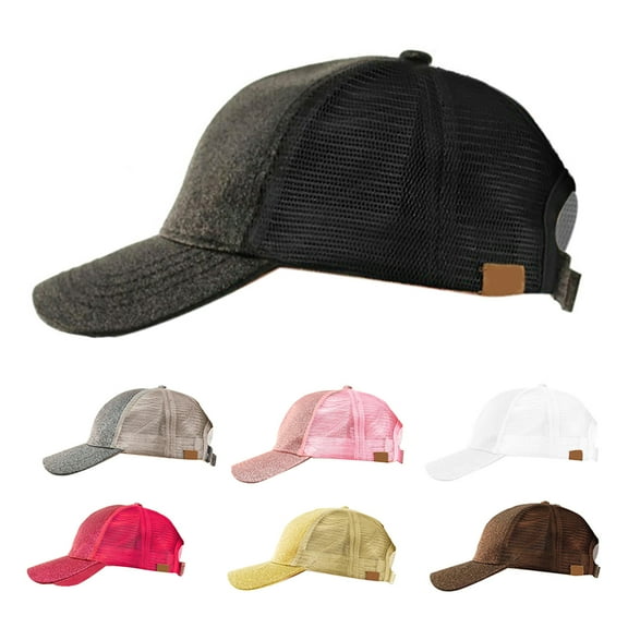 SPRING PARK Fashion Women Colorful Anti Sun Glitter Mesh Adjustable Outdoor Ponytail Hat Cotton Baseball Cap