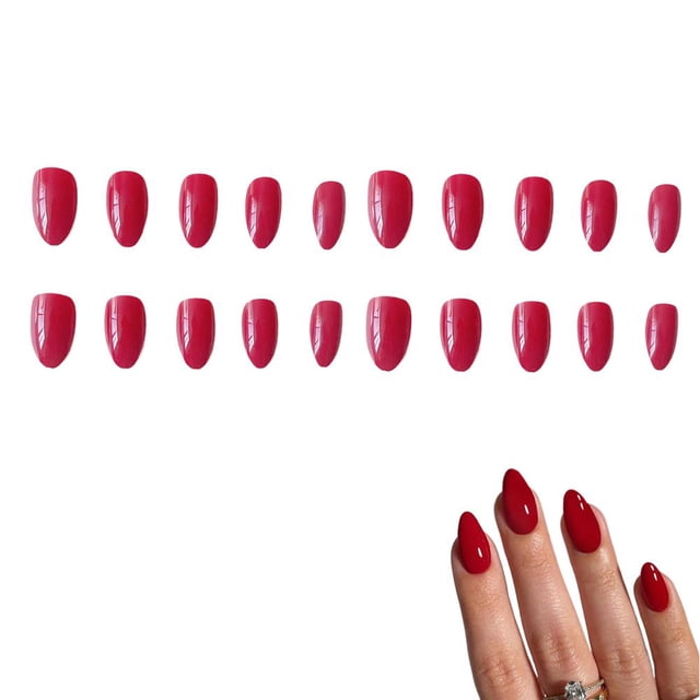 Nouvelles Pointes d'Ongles Rouges Unies Mode Rouge Vif en Forme d'Amande Style Occidental Pointes d'Ongles Rouges