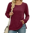 thumbnail image 3 of miqiqism Great discounts！Woman Long Sleeve Sweater Round Neck Knit wear Long Sleeve Pullover Tops Fall Solid Basic Clothing,X#01_Wine,X-Large, 3 of 5