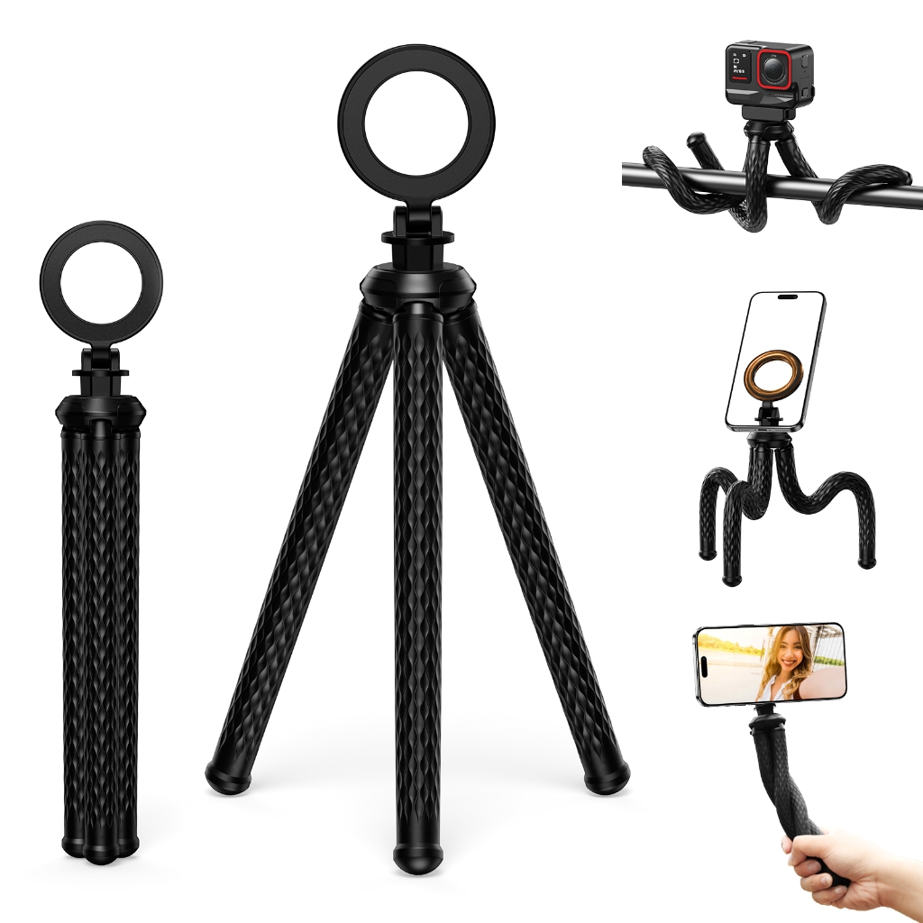 lanema Flexible Magnetic Cell Phones Tripod Desktop Mounting Bracket Octopus Holder Standard 1/4" Mount for Fill Light