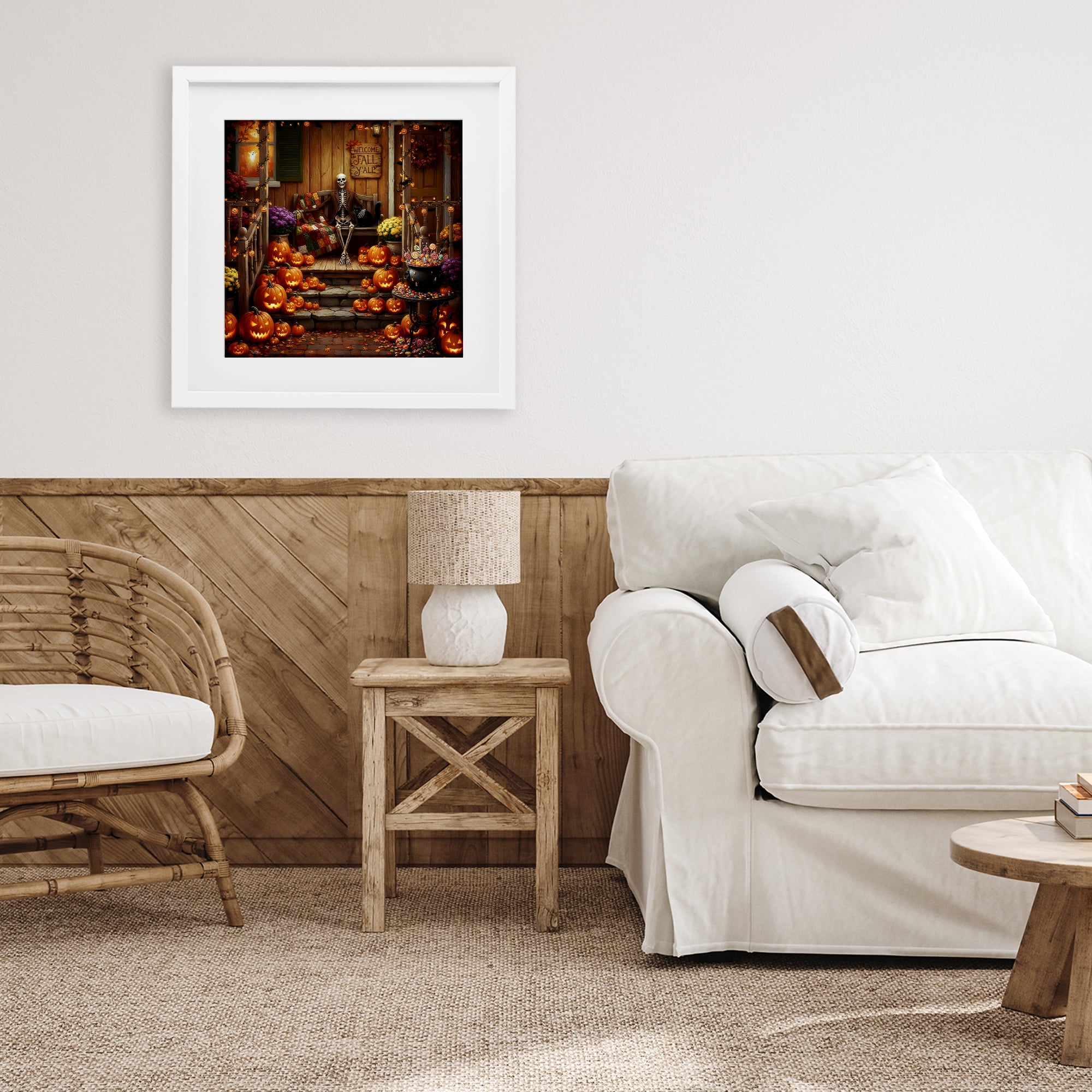 Stupell Industries Welcome To Fall Skeleton Porch White Framed Print Under Glass, design by Tabz Jones