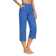 thumbnail image 3 of Ladies' Cotton Linen Seven Quarter Pants High Waist Casual Solid Color, 3 of 9