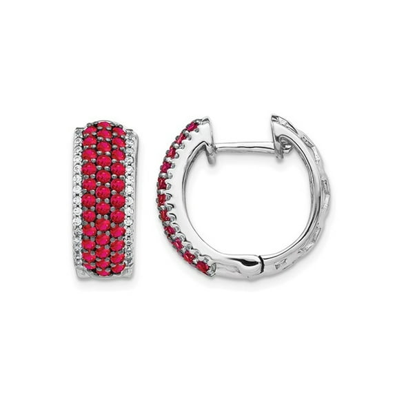 1/10 Carat (Ctw) Natural Ruby and Diamond 1/4 Carat (Ctw) Hoop Earrings in 14K White Gold for Women