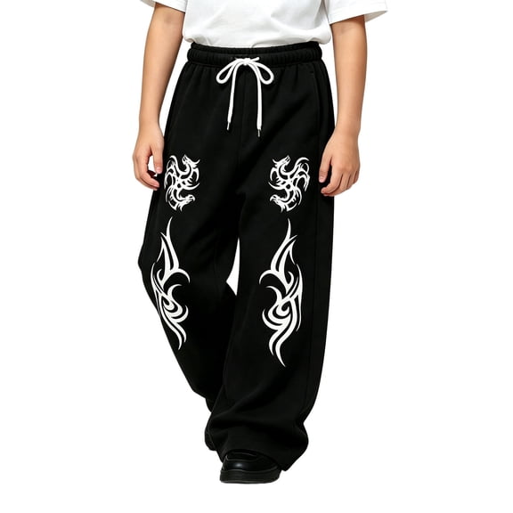 CONZONE Toddler Boys Baggy Sweatpants Y2K Graphic Joggers for Boys Drawstring Fall Winter Athletic Trousers with Pockets