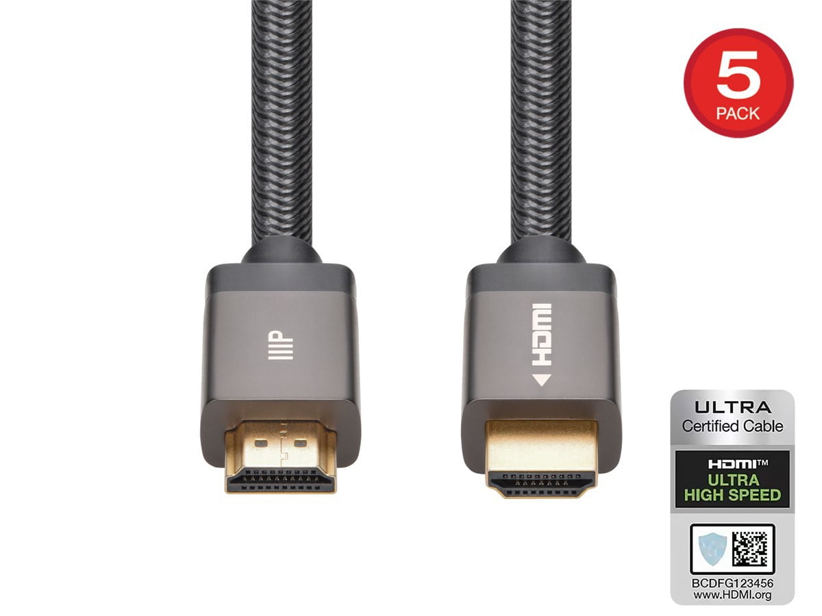 Monoprice 8K Braided HDMI 2.1 Cable - 6 Feet - Black (5 Pack) Certified Ultra High Speed, 8k@60Hz, 48Gbps, Compatible with Sony PS5 / PS5 Digital Edition / Xbox Series X & Series S and More