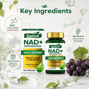 NAD+ Resveratrol Supplement, 2000 mg Per Serving, Cellular Wellness & Healthy Aging Support, Antioxidant Support, 120 Capsules