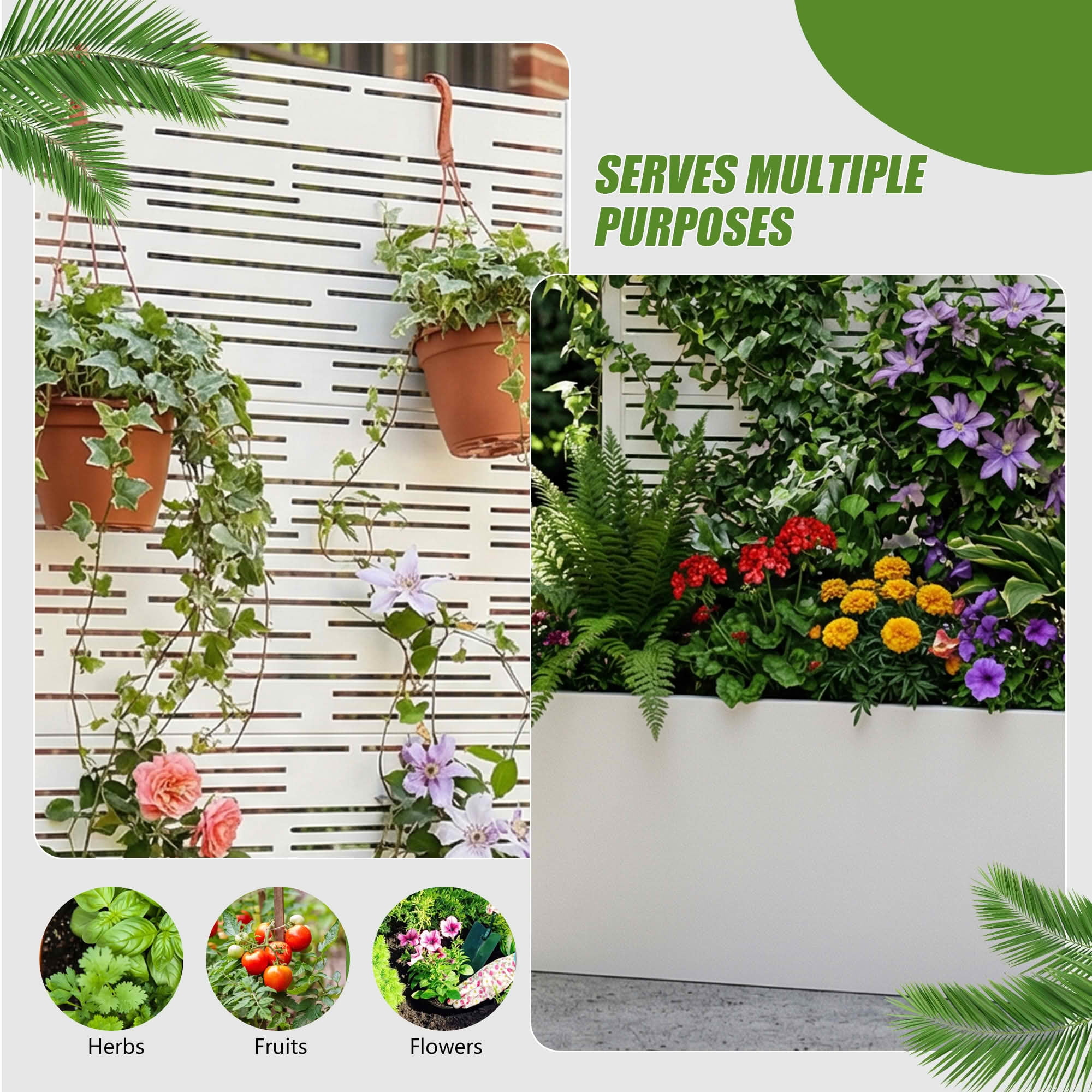 MAYEERTY 59X30" Metal Outdoor White Privacy Screen with Planter Box for Backyard & Garden, 4 Piece Set