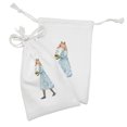 thumbnail image 2 of Cartoon Fabric Pouch Set of 2, Watercolor Lady Fox in a Dress Carrying Flower Pot, Small Drawstring Bag for Toiletries Masks and Favors, 9" x 6", Multicolor, by Ambesonne, 2 of 2