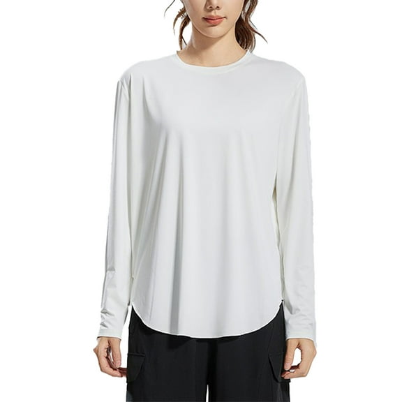 Arlun,Sunscreen Sports Yoga T Shirts Womens Long Sleeve Crewneck Workout Tshirts Plus Size Loose Lightweight Quick Dry Breathable Hiking Tops for Outdoor White XL