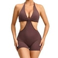 thumbnail image 1 of AherBiu Yoga Bodysuits for Women Cutout Waist Halter Deep V Neck Backless Slim Workout Short Jumpsuits Rompers, 1 of 7