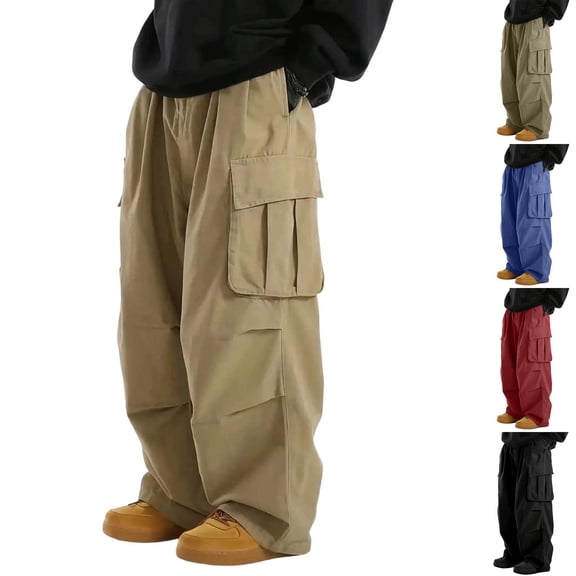 Yaoyar Men's Spring Summer Drawstring Elastic Waist Cargo Joggers with Pockets, Lightweight Sporty Casual Pants for Outdoor Active