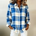 thumbnail image 5 of AKOEE Button Up Shirts for Women Buffalo Plaid Linen Long Sleeve Lapel Collar Blouses Fall Spring Tops, Blue #A L, 5 of 6