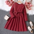 thumbnail image 2 of XIMIN Little Girls Sweater Dress Kids Girl Sweater Dresses Solid Color Ruffle Ribbed Cable Knit Long Sleeve Swing Ruffle Dress Fall Winter Clothes Dress, 2 of 6