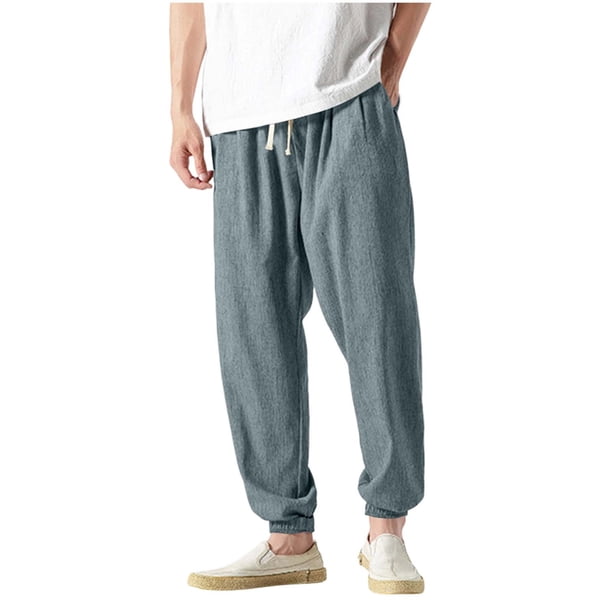 Pantalones de Hombre Cintura Elástica Color Sólido Doble Bolsillo Casual Cónico Pantalones de Longitud Completa con Cintura Elástica