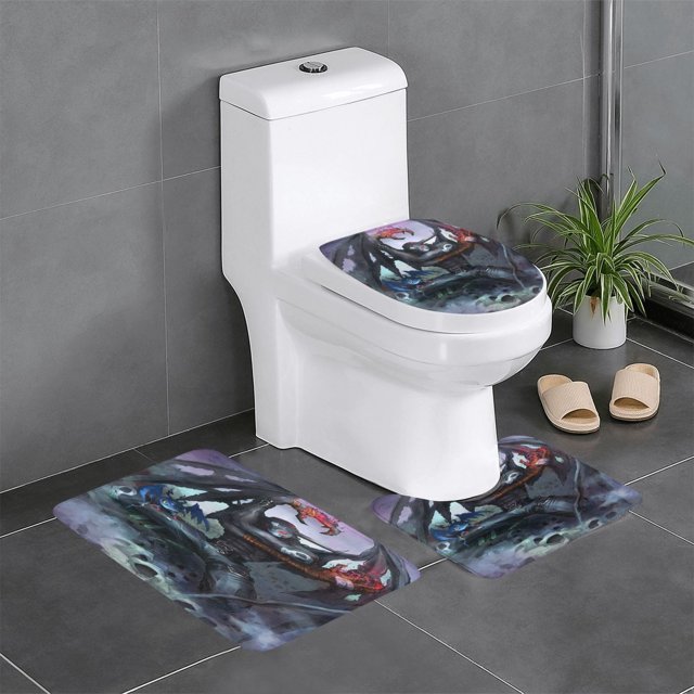 El juego de alfombras antideslizantes para baño de 3 piezas de Digimon incluye alfombra de baño, tapete de contorno y funda para asiento de inodoro
