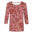 thumbnail image 4 of Fznquz Fall Women's Tee Shirts Graphic Red 3/4 Sleeve Shirt Casual Trendy Round Neck Clothes for Women,XXXXXL, 4 of 5