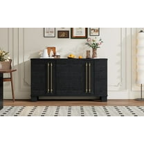 Modern Black Sideboard Cabinet with Gold Metal Handles and 4 Doors, Buffet Storage Console