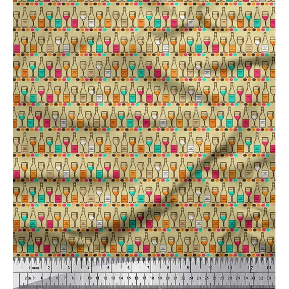 Soimoi Cotton Duck Fabric Bottle & Wine Glass Bar Printed Fabric 1 Yard 42 Inch Wide